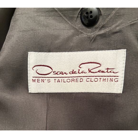 Oscar de la Renta Mens Gray Wool Blazer Sport Coat Micro Check Size 46R Business - Picture 4 of 9